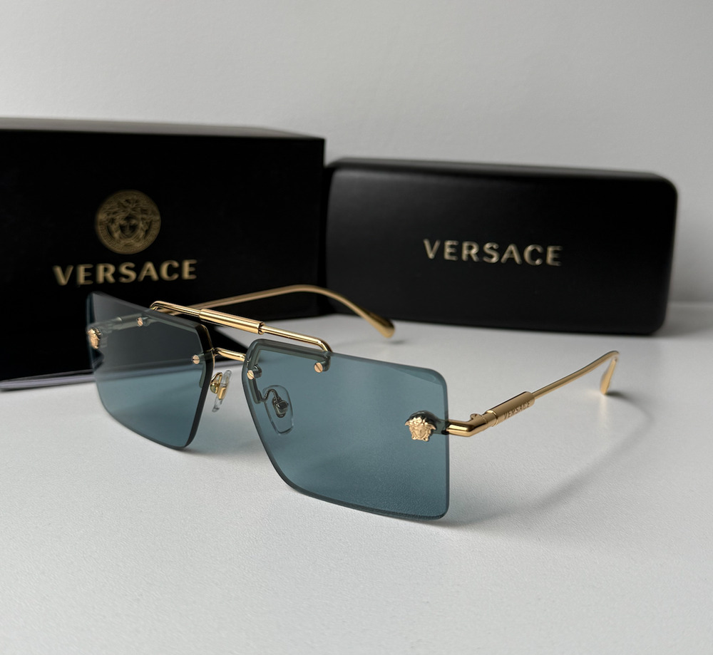 NEW Versace VE2245 Gold Blue Medusa Aviator Sunglasses